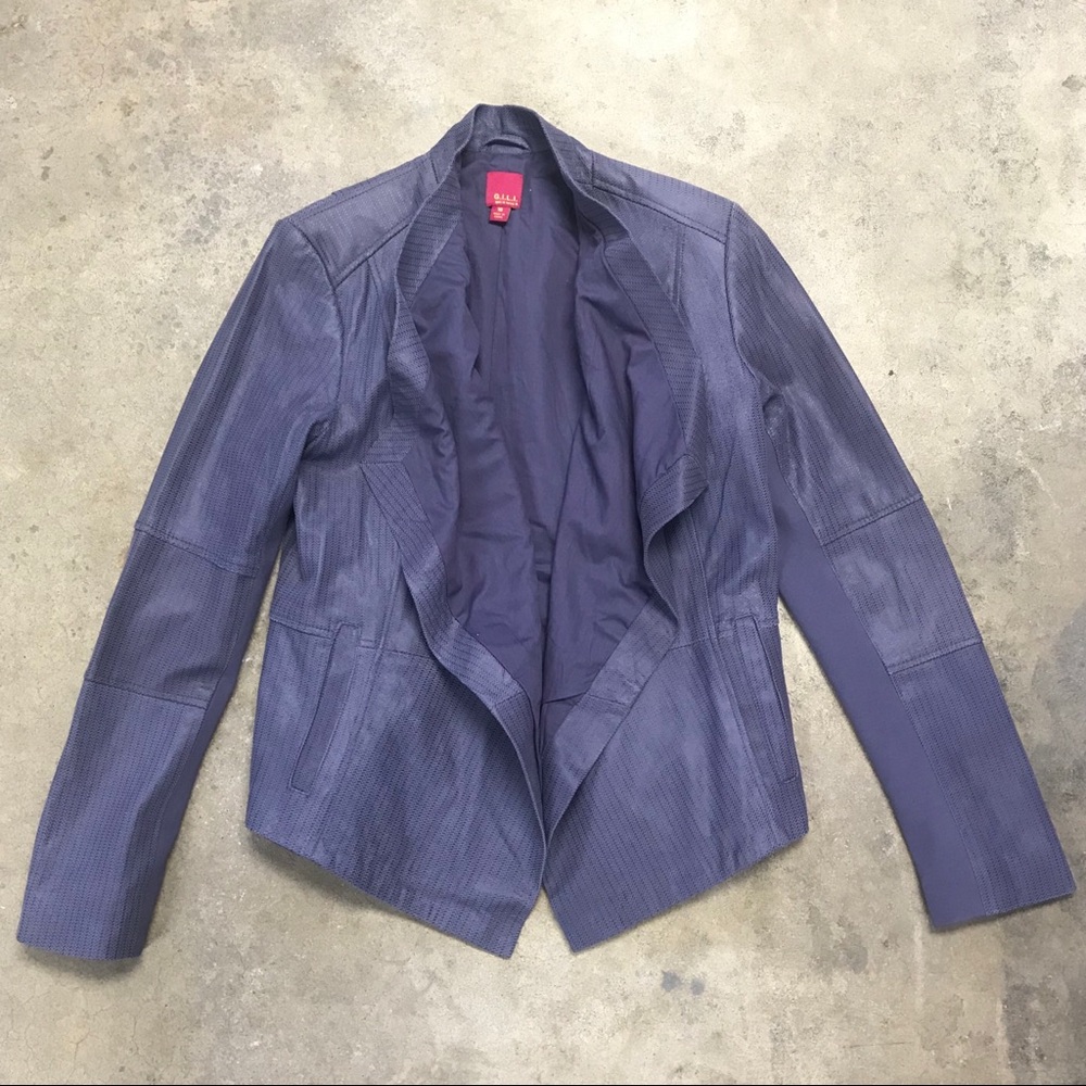 GILI Lilac Draped Waterfall Front Leather Jacket